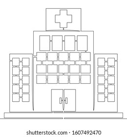 Continuous One Single Line Drawing Hospital Building Icon Illustration Concept