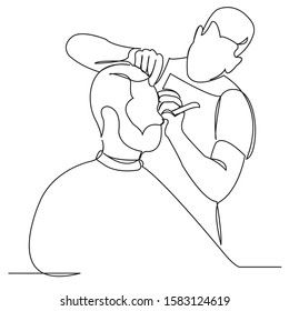 continuous single drawn one line to a man doing a hairstyle in a hairdresser hand-drawn picture silhouette. Line art. man in barbershop