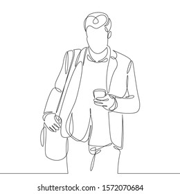 Continuous single one line drawn line Businessman going to work phone