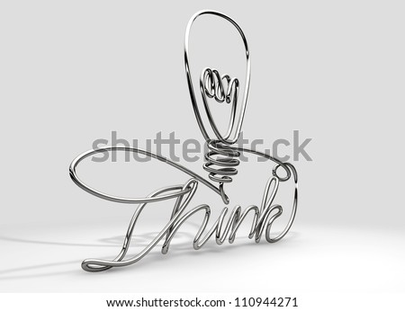 A continuous wire twisted into the word Think and a simple lightbulb shape