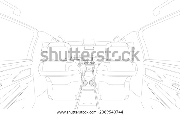 Contour of a\
chic car interior isolated on a white background. Interior view\
from the rear seat. 3D\
illustration
