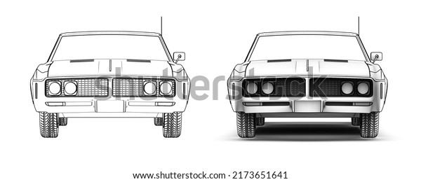 Contour drawing\
of the car. Coloring page for drawing. Black contour sketch\
illustrate isolated on white\
background