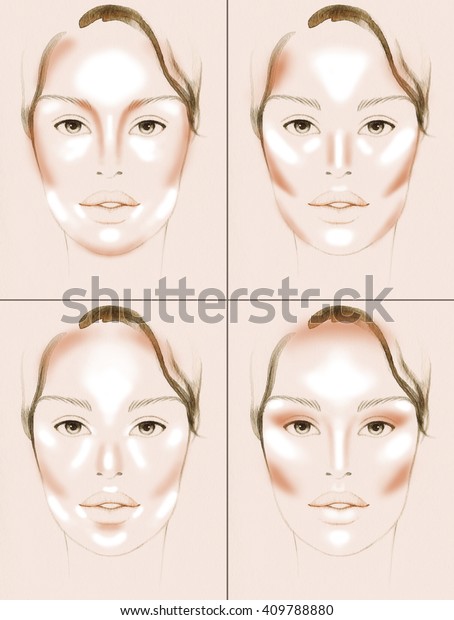 Contour and Highlight makeup. Contouring\
face make-up. Sample idea. Fashion\
illustration