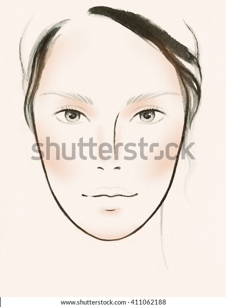 Contour and Highlight makeup. Contouring\
face make-up. Sample idea. Fashion\
illustration