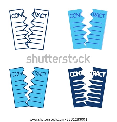 Contract break icon set in flat and line style. Agreement termination symbol. 