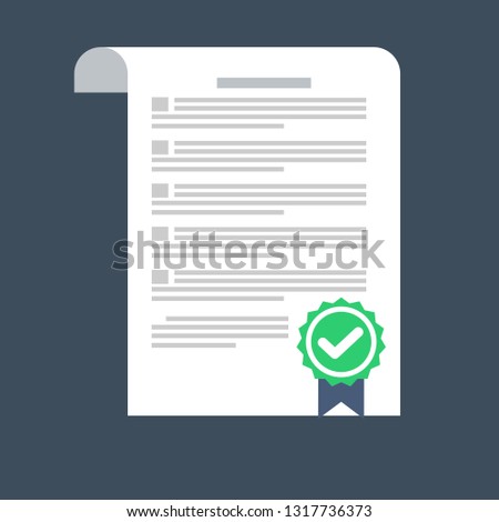 Contract icon in a flat style isolated on a colored background. Design icons of the signed contract. Conclusion of a contract.