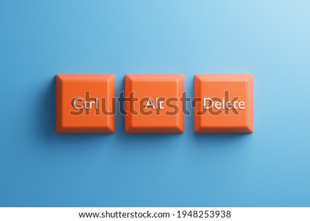 Control alt delete keys from computer keyboard, 3D illustration