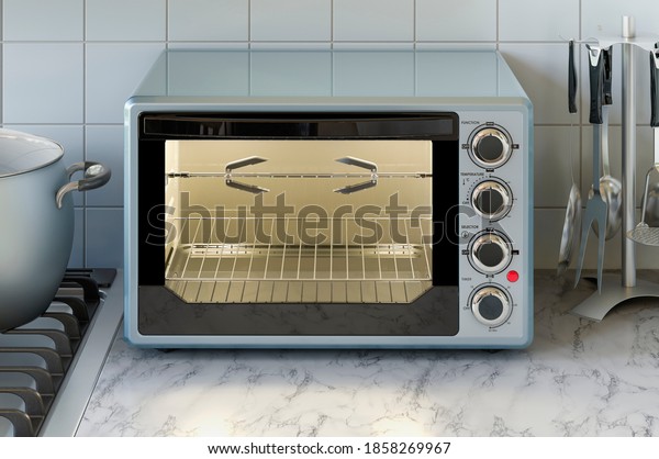 台所の上の対流トースターオーブン 3dレンダリング のイラスト素材