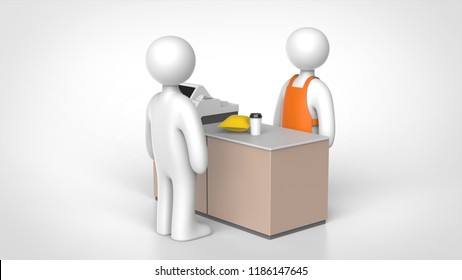 Convenience Store Clerk And Customer 3d Rendering