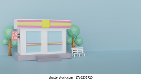 Convenience Stores Open 24 Hr . 
3d Rendering. 