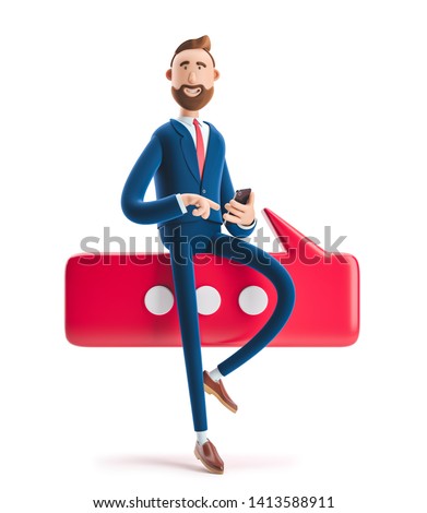 Conversation concept.Portrait of a handsome businessman with phone and bubble talk. 3d illustration
