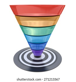 Conversion Funnel Over A White Background With A Target 