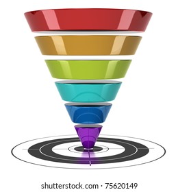 conversion funnel over a white background with a target