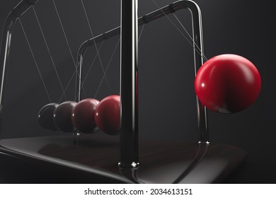 Conversion of kinetic energy into potential. Newton's cradle in action. 3d rendering