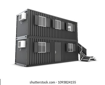 Converted Old Shipping Container Into Building Office With Locker Room, 3d Illustration Isolated White