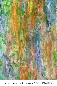 Convex vertical texture. Acrylic background. Modern art. Yellow - green texture on top of blue texture.