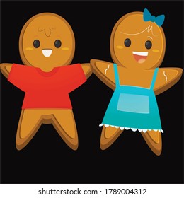 cookie day   boy  girl little cookie  red shirt blue frock  black background - Powered by Shutterstock