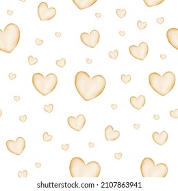 Cookie Hearts Watercolor Seamless Pattern. Template For Decorating Designs And Illustrations.