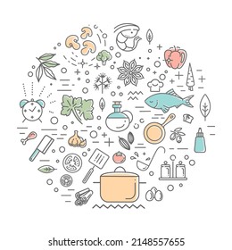Cooking class concept illustration, thin line, flat design