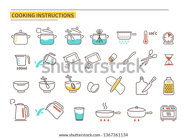Cooking Instruction Icons Line Style Illustration Stock Illustration ...