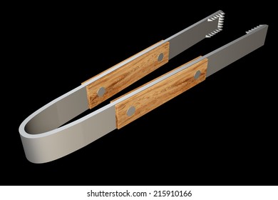 cooking tongs, realistic. isolated on black background. 3d illustration