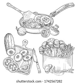 Cooking Vegetables Dishes Vegetables Sketch Illustration Stock