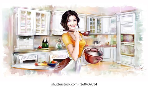 Cooking woman in kitchen - Powered by Shutterstock