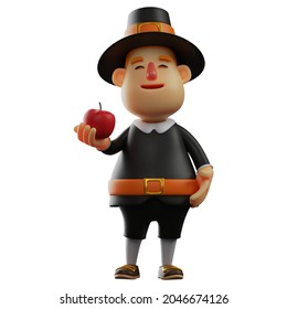 Cool 3D Thanksgiving Pilgrim Man Cartoon Design Wearing A Fancy Costume