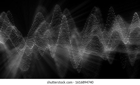 Cool abstract glowing wireframe waves background. Futuristic 3D background with a dynamic wave motion and light rays