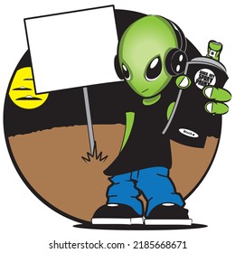 Cool Alien With Spray Paint Can For Customizable Message