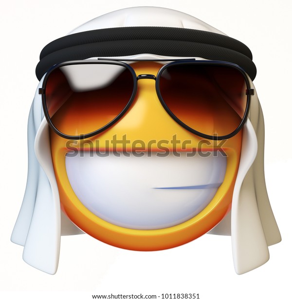 白い背景にクールなアラブの絵文字 サングラス3dレンダリングと微笑むアラブの絵文字 のイラスト素材