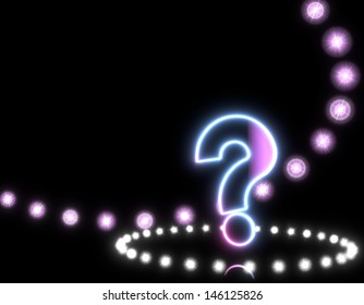 Cool black  shiny event 3d graphic with shiny question icon  on disco lights background
