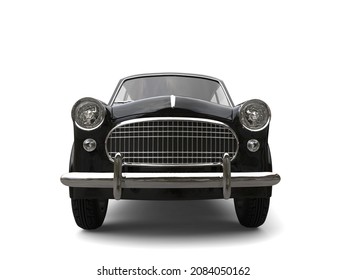 Cool Black Vintage Compact Car  Front View Closeup Shot - 3D Illustration