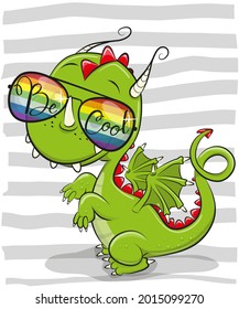 Cool Cartoon Cute Dragon With Sun Glasses