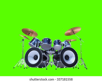 A Cool Drum Kit Isolated On Green