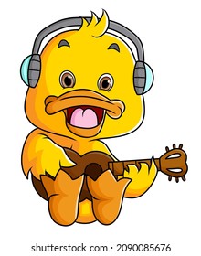 The Cool Duck Is Playing Guitar While Sitting Of Illustration