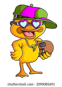 The Cool Duck Is Skater And Wearing Sunglasses Of Illustration