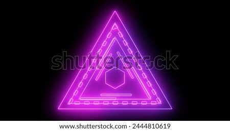 Cool loading data neon HUD triangle interfaces illustration. Technology neon colored HUD for a title, TV news, information call box bars, and news channels. Sci-fi triangle HUD interfaces.