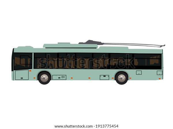Cool modern\
flat design public transport vehicle city transit shorter distance\
trolley bus, side view,\
isolated