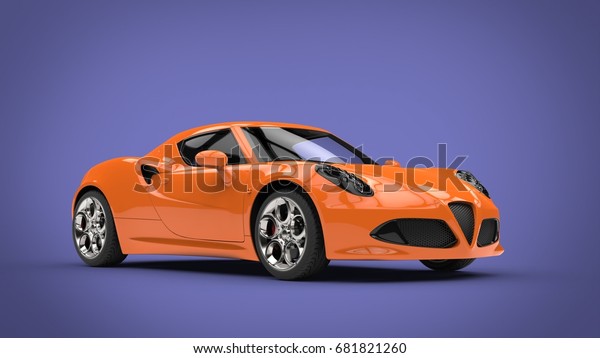 Cool orange sports car - purple background -\
3D Illustration
