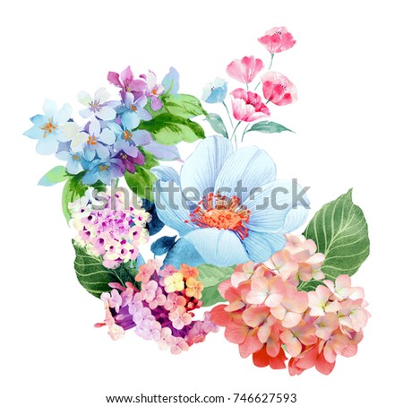 Cool and refreshing summer flowers, the leaves and flowers art design