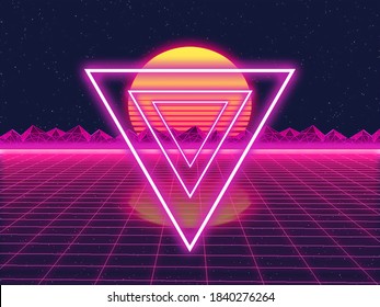 Cool Retro Outrun Background With Triangles