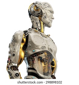 Cool Robot Upper Body In Side View / Artificial Man