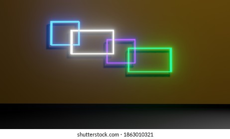 Cool wall design idea. Beautiful wall design with glowing square and rectangular box. Beautiful interior wall design concept. 3d Illustration image.