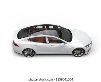 Cool White Modern Electric Sports Car - Top Down Side View - 3D Illustration