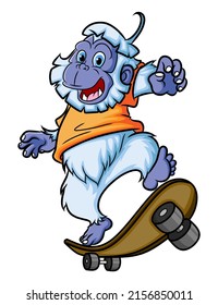 The cool yeti is playing skateboard with a trick of illustration