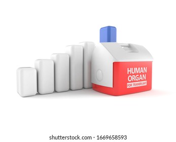 Cooler For Human Organ With Chart Isolated On White Background. 3d Illustration