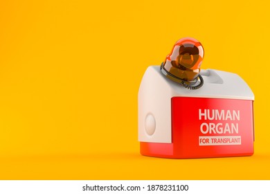 Cooler For Human Organ With Emergency Siren Isolated On Orange Background. 3d Illustration