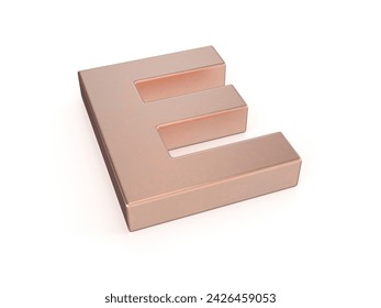 Cooper letter E on a white background. 3d illustration.