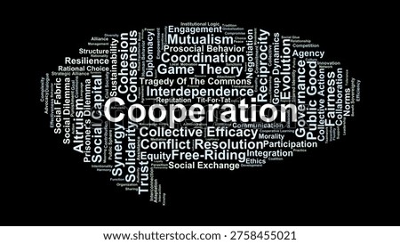 Cooperation Word Cloud. An expert compilation of terms regarding the mechanisms of working together, trust, reciprocity, and the strategies used to solve collective problems.